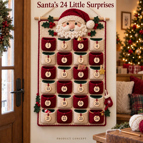 🧶 DIY Crochet Advent Calendar Kit | 24 Refillable Pockets, 4 Christmas Characters & Complete Crochet Materials 🎄