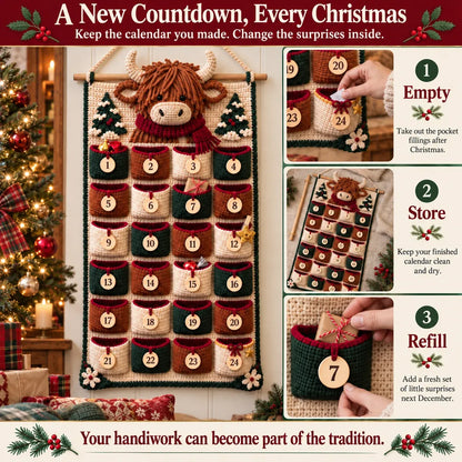 🧶 DIY Crochet Advent Calendar Kit | 24 Refillable Pockets, 4 Christmas Characters & Complete Crochet Materials 🎄