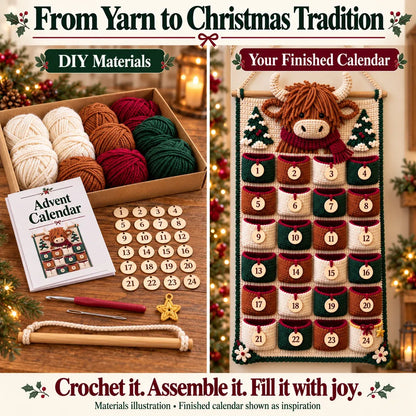 🧶 DIY Crochet Advent Calendar Kit | 24 Refillable Pockets, 4 Christmas Characters & Complete Crochet Materials 🎄